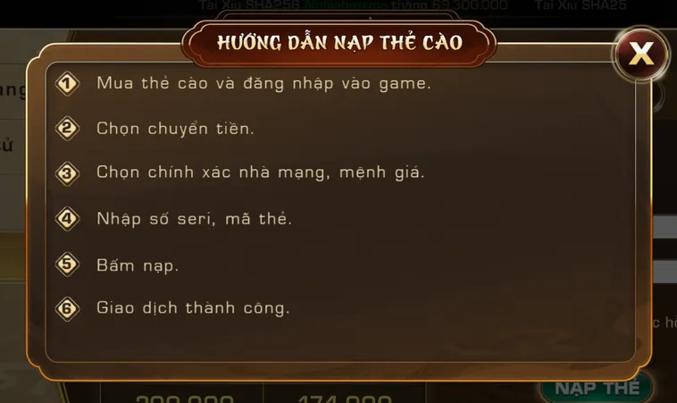 Hướng dẫn nạp tiền qua thẻ cào tại IWin Club. 