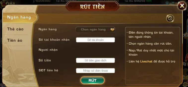 Hướng dẫn rút tiền qua tài khoản ngân hàng tại IWin Club.